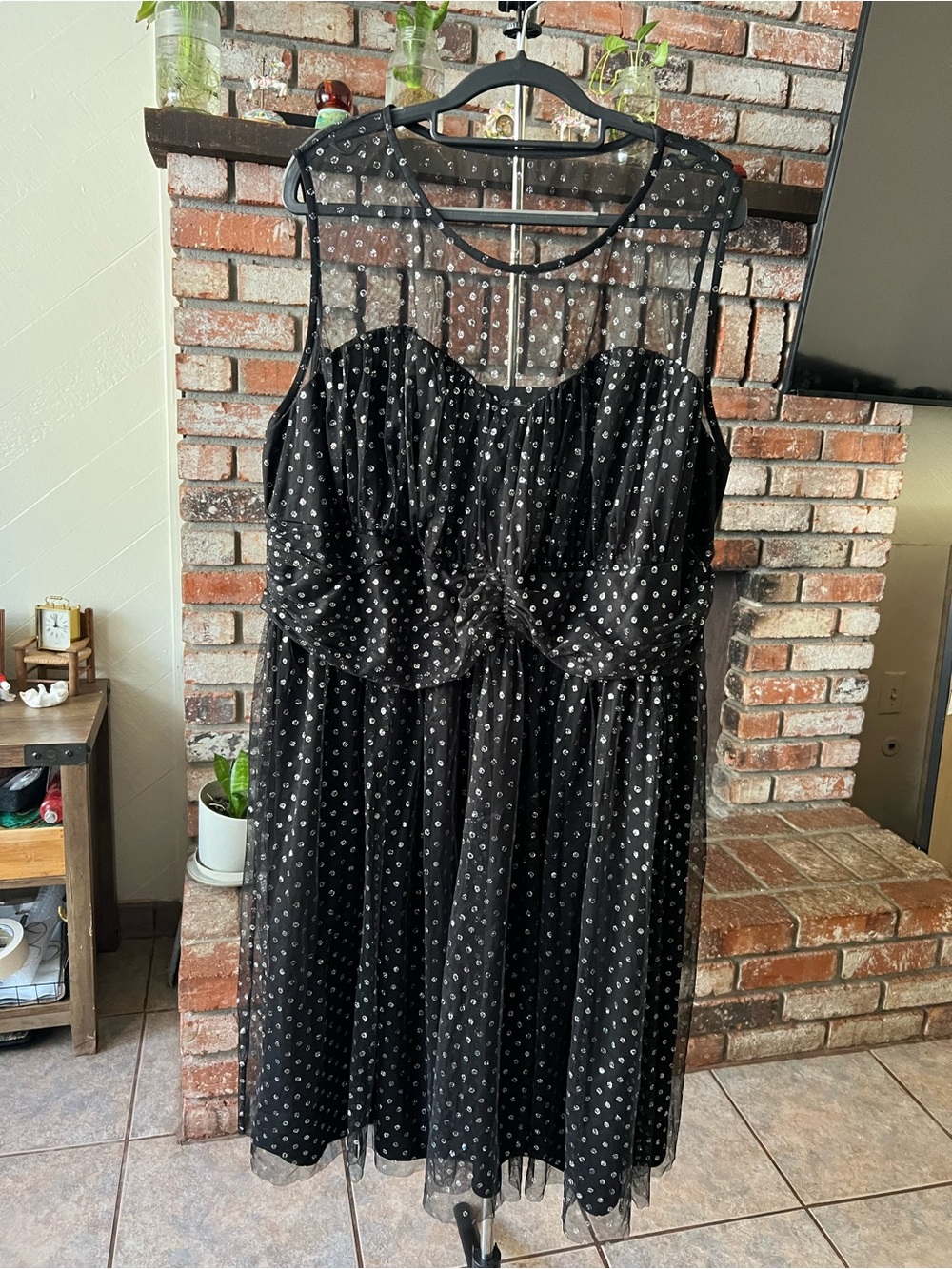Candie's Black Polka Dot Mesh Midi Dress